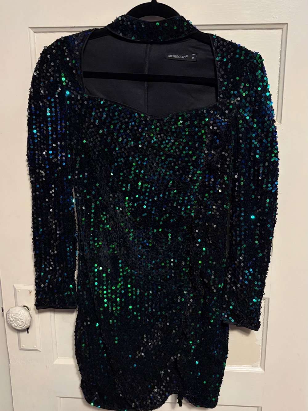 Black Green Sequin Long Sleeve Mini Dress